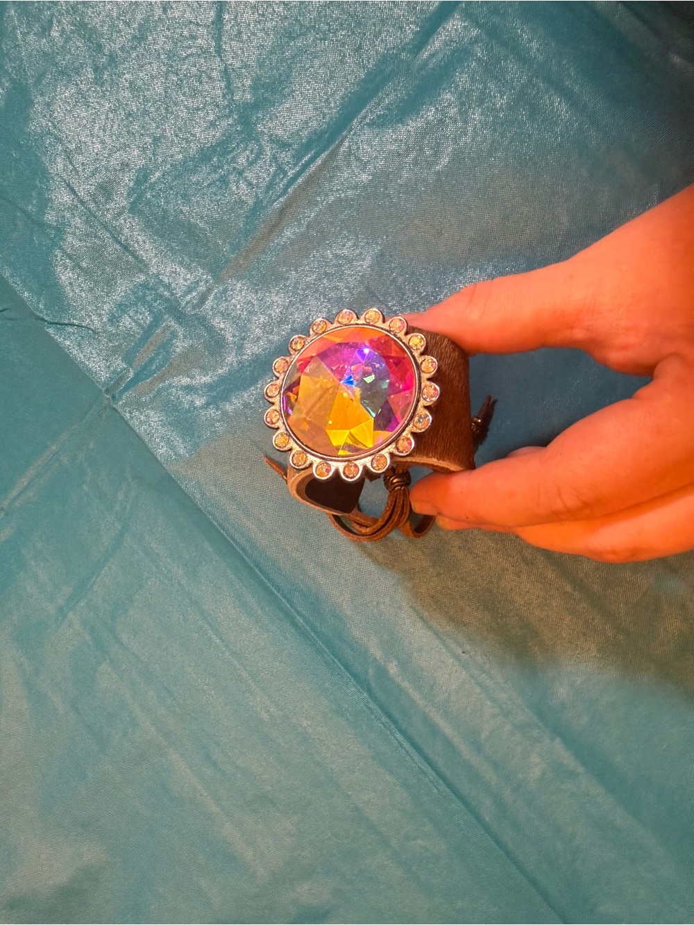 Iridescent Crystal Statement Cuff Bracelet - Pink